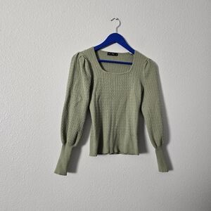 Light Sage Knit Puff Sleeve Sweater Sz 4